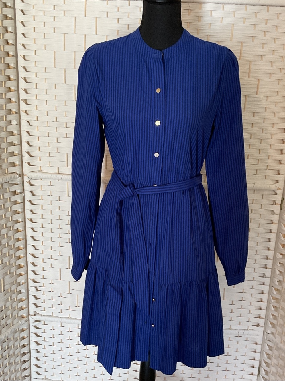 Draper James Royal Blue Long-Sleeve Button Dress with Tie Waist